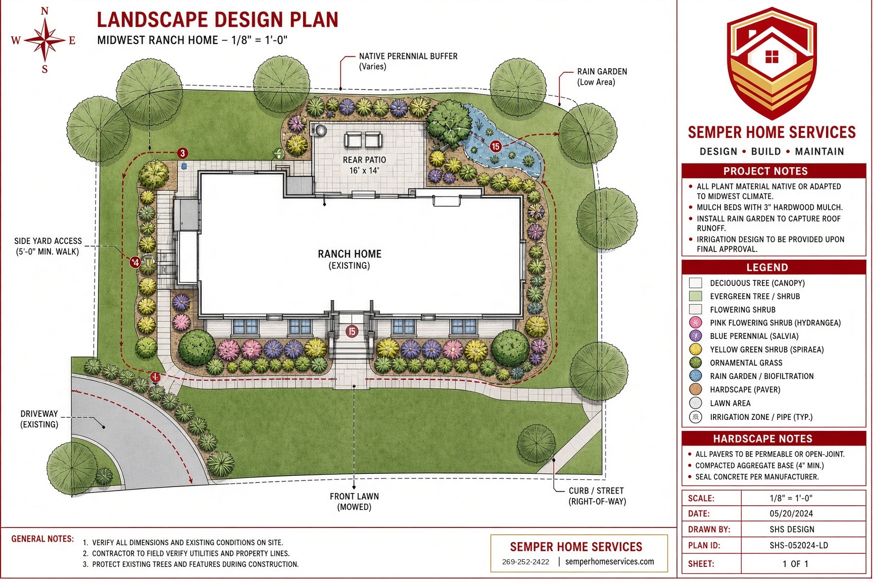 A landscape design plan for a Midwest ranch home